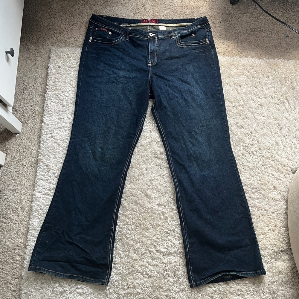 Baby phat woman boot cut + red plaid throw back jeans